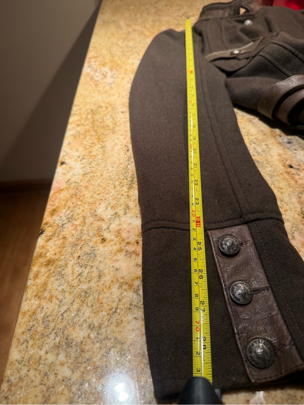 Military-Style Olive Green Button wool and leather Jacket by My Tribe size Large - Picture 10 of 15